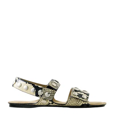 Khaite Boden Sandal In Natural Python-embossed Leather With Studs