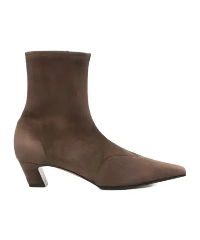 Khaite Square-toe Stretch Ankle Boots In Brown