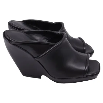 Pre-owned Khaite Stagg Wedge Sandals In Black Lamb Leather
