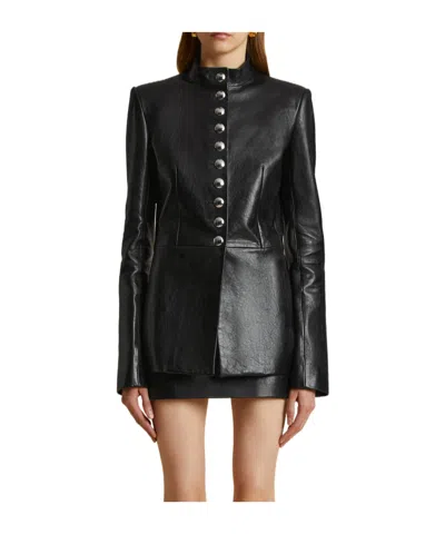 KHAITE STANDING COLLAR LEATHER JACKET