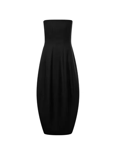 Khaite Stela Wool And Silk-blend Midi Dress In Black