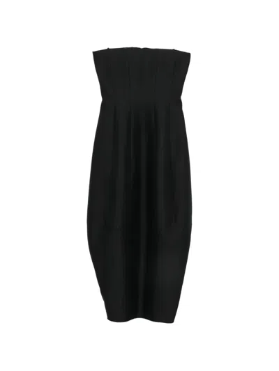 Khaite Womens Stela Strapless Wool And Silk-blend Midi Dress Black
