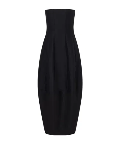 Khaite Stela Wool And Silk-blend Midi Dress In Black