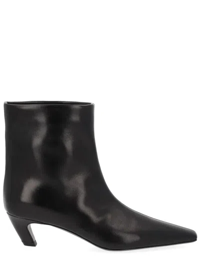 Khaite Arizona Pointed Toe Leather Ankle Boots In Black