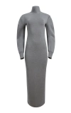 Khaite Storm Turtleneck Merino-blend Maxi Dress In Grey