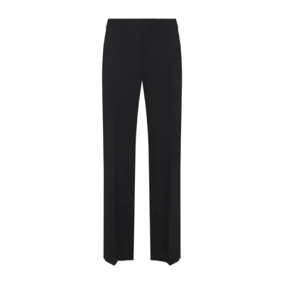 KHAITE STRAIGHT LEG BLACK VISCOSE PANTS WITH CONCEALED FASTENING