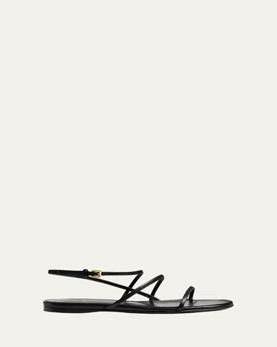 Khaite Strappy Leather Flat Sandals In Black