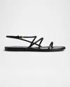 Khaite Black Leather Loop Sandals In Black