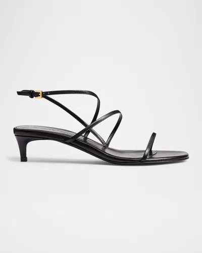 Khaite Strappy Leather Kitten-heel Sandals In Black