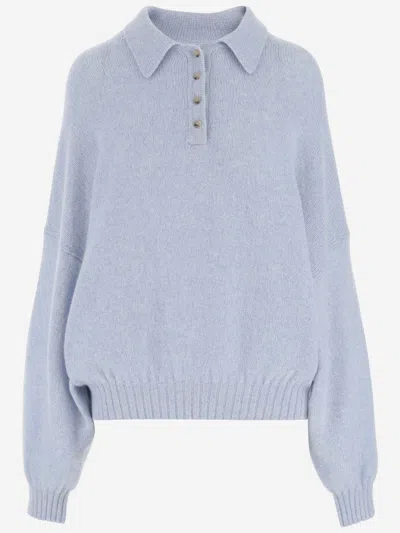 Khaite Rene Cashmere Polo Sweater In Blue