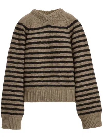 Khaite Striped Cashmere Jumper With Split Neck And Ribbed Cuffs For Women In Gray