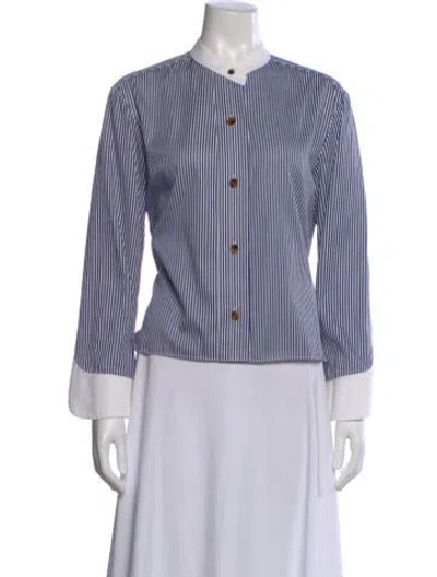Pre-owned Khaite Striped Long Sleeve Blouse In Blue