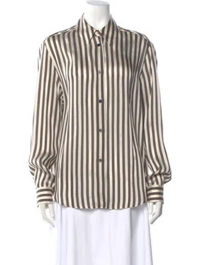 Pre-owned Khaite Striped Long Sleeve Blouse In Brown
