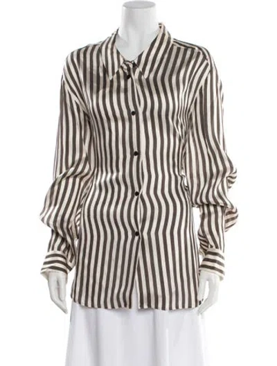 Pre-owned Khaite Striped Long Sleeve Blouse In White