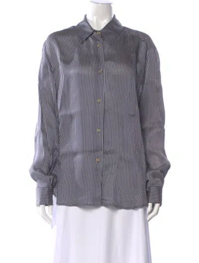 Pre-owned Khaite Striped Long Sleeve Button-up Top In Blue
