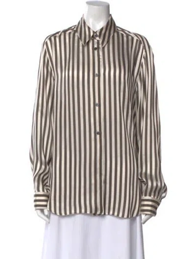 Pre-owned Khaite Striped Long Sleeve Button-up Top In Neutral