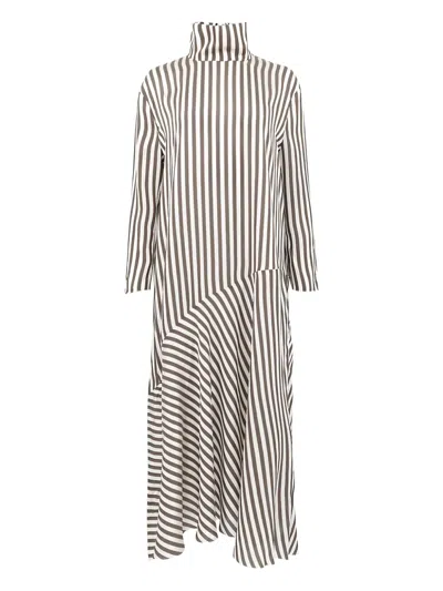 Khaite Bellamy Striped Woven Maxi Dress In Taupe
