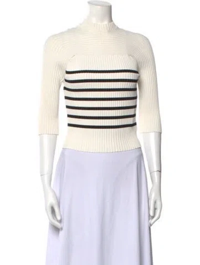 Pre-owned Khaite Striped Mock Neck Crop Top In White