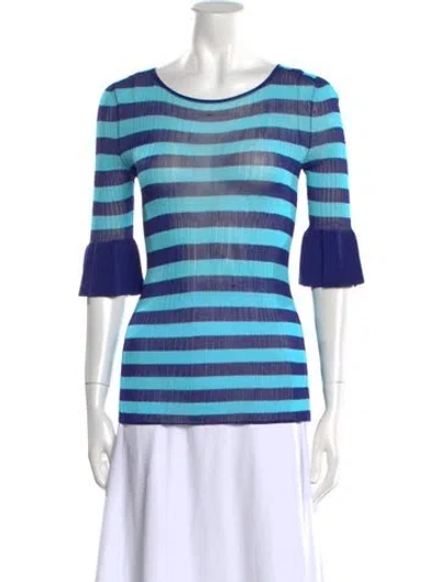 Pre-owned Khaite Striped Scoop Neck T-shirt In Blue