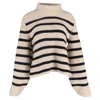 Khaite Striped Turtleneck Sweater In Cream And Black Wool In Neutral