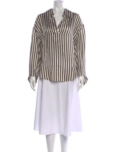 Pre-owned Khaite Striped V-neck Blouse In Neutral