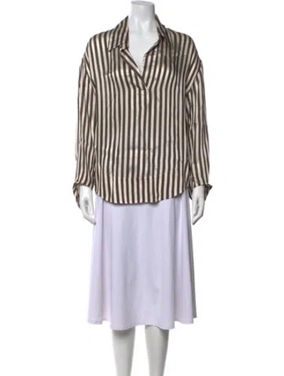 Pre-owned Khaite Striped V-neck Blouse In Neutral