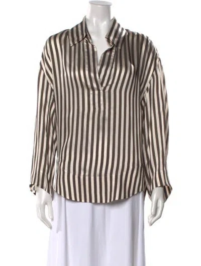 Pre-owned Khaite Striped V-neck Blouse In Neutral