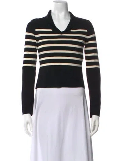 Pre-owned Khaite Striped V-neck Crop Top In Black