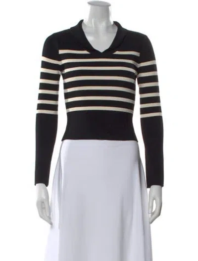 Pre-owned Khaite Striped V-neck Sweater In Black
