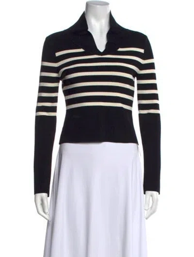 Pre-owned Khaite Striped V-neck Sweater In Black