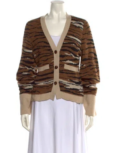 Pre-owned Khaite Striped V-neck Sweater In Brown