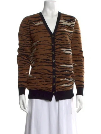 Pre-owned Khaite Striped V-neck Sweater In Brown