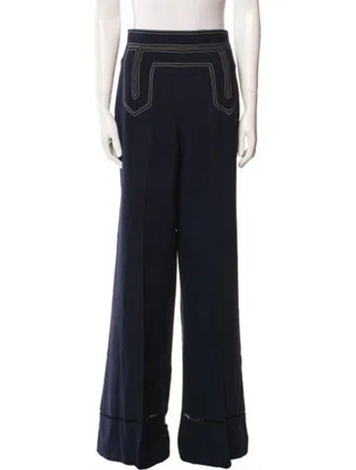 Pre-owned Khaite Striped Wide Leg Pants In Blue