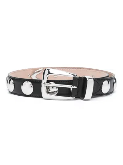 Khaite Stylish 3cm Adjustable Women's Belt With Studded Metal Details In Nero