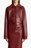 Khaite Sue Cropped Leather Jacket In Oxblood