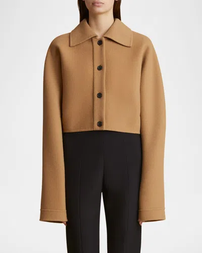 Khaite Sue Cropped Double-facedwool Jacket In Camel