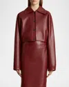 Khaite Sue Cropped Leather Jacket In Oxblood
