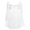 Khaite Sueanne Ruched Sleeve Sweetheart Empire Corseted Mini Dress In White