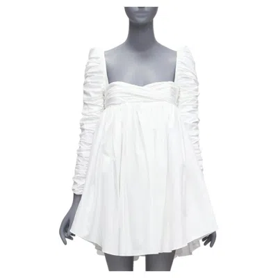 Pre-owned Khaite Sueanne White Ruched Sleeve Sweetheart Empire Corseted Mini Dress Us2 S