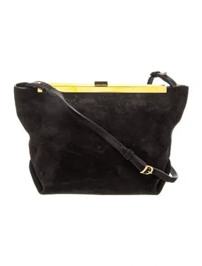 Pre-owned Khaite Suede Augusta Envelope Pleat Suede Shoulder Bag Large In Black