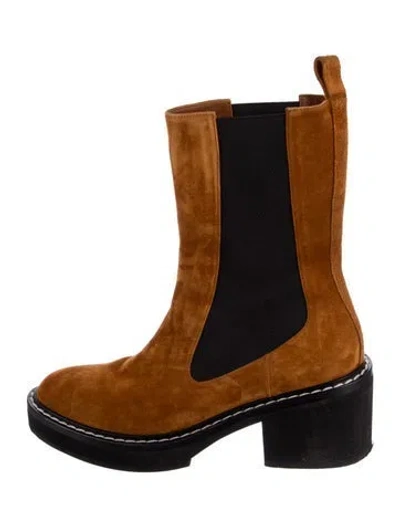 Pre-owned Khaite Suede Colorblock Pattern Chelsea Boots In Brown