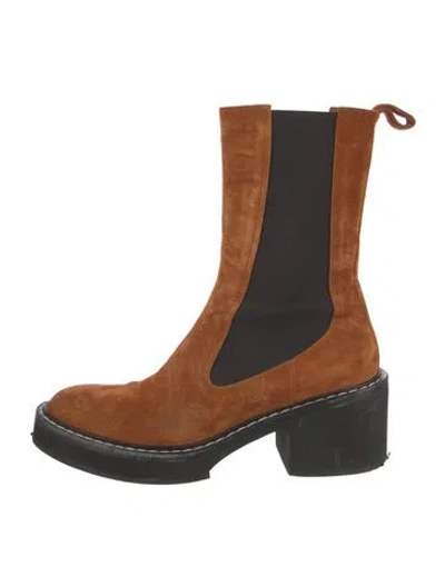 Pre-owned Khaite Suede Colorblock Pattern Chelsea Boots In Brown