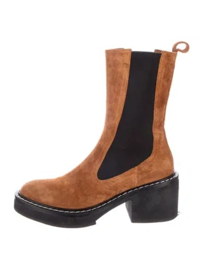 Pre-owned Khaite Suede Colorblock Pattern Chelsea Boots In Brown