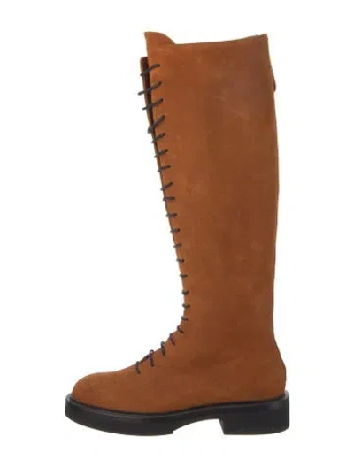 Pre-owned Khaite Suede Colorblock Pattern Lace-up Boots In Brown