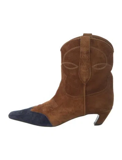Pre-owned Khaite Suede Colorblock Pattern Western Boots In Brown