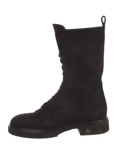 Pre-owned Khaite Suede Combat Boots In Black