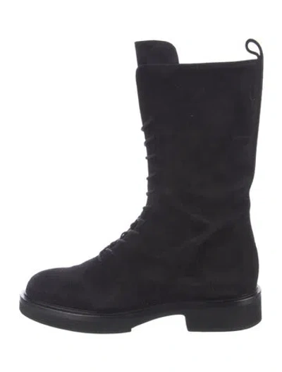 Pre-owned Khaite Suede Combat Boots In Black