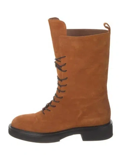 Pre-owned Khaite Suede Combat Boots In Brown