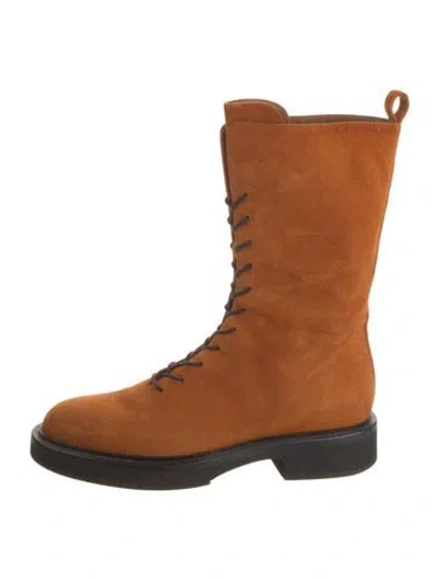 Pre-owned Khaite Suede Combat Boots In Brown