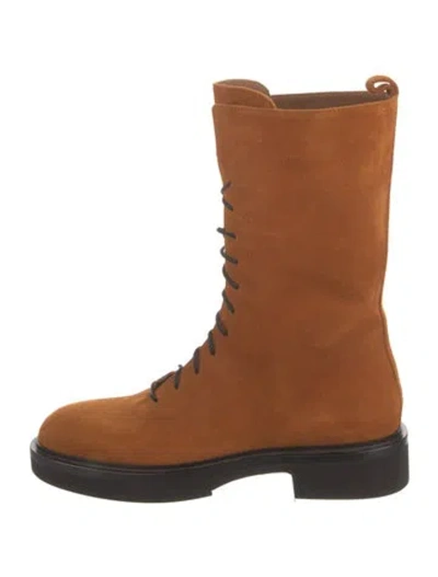 Pre-owned Khaite Suede Combat Boots In Brown